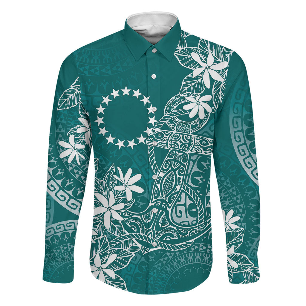 Teal Kuki Airani Tapakau Family Matching Puletasi and Hawaiian Shirt Tribal Anchor Mix Tiare LT7 Dad's Shirt - Long Sleeve Teal - Polynesian Pride