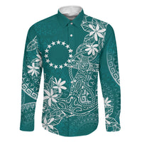 Teal Kuki Airani Tapakau Family Matching Puletasi and Hawaiian Shirt Tribal Anchor Mix Tiare LT7 Dad's Shirt - Long Sleeve Teal - Polynesian Pride