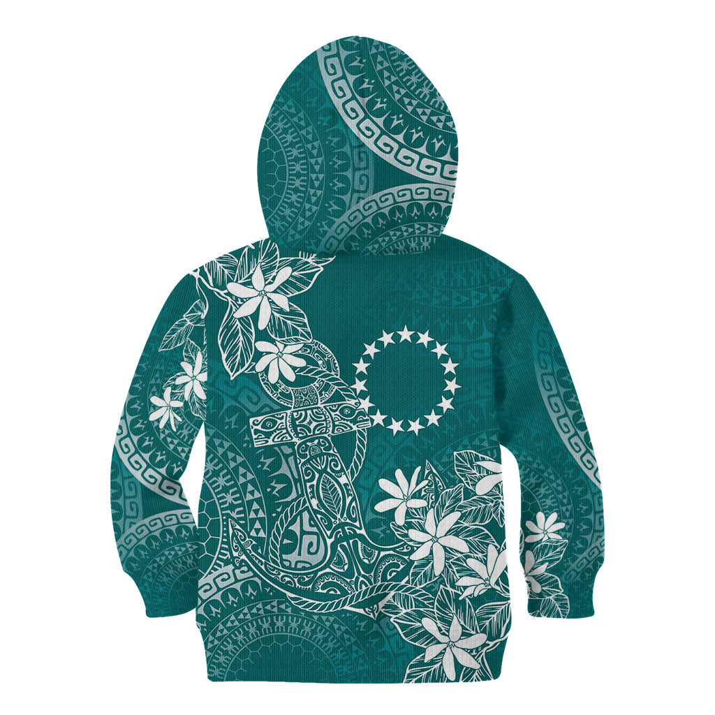 Teal Kuki Airani Tapakau Kid Hoodie Tribal Anchor Mix Tiare LT7 - Polynesian Pride