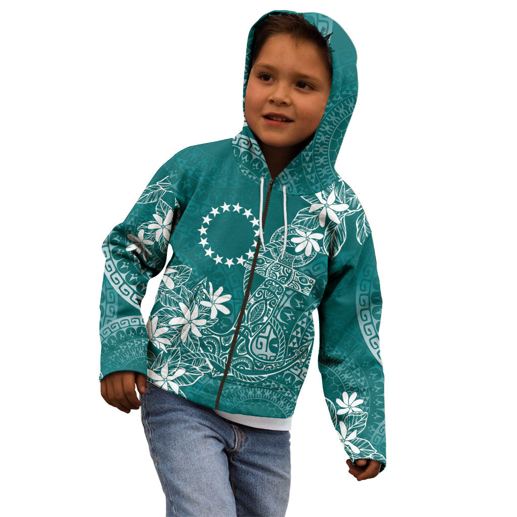 Teal Kuki Airani Tapakau Kid Hoodie Tribal Anchor Mix Tiare LT7 - Polynesian Pride