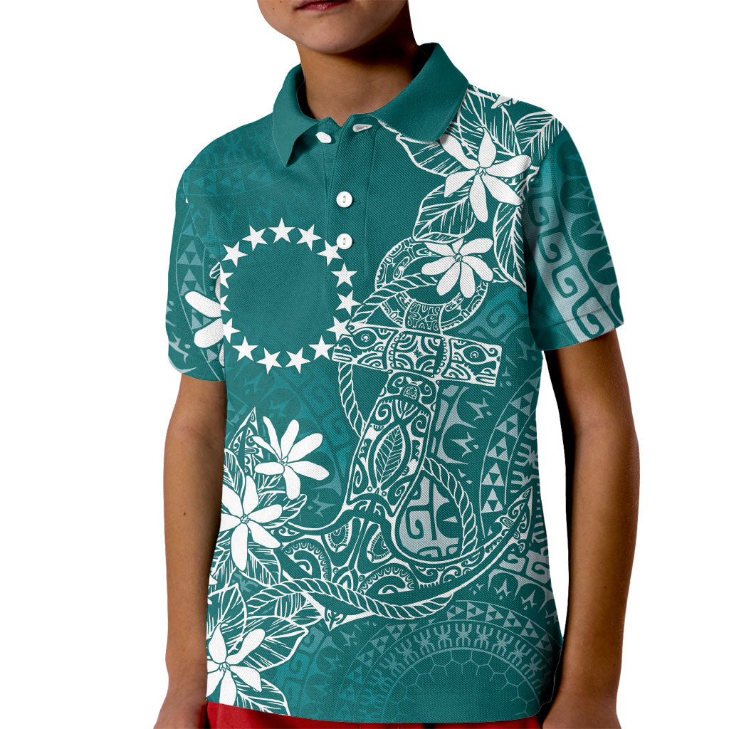 Teal Kuki Airani Tapakau Kid Polo Shirt Tribal Anchor Mix Tiare