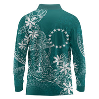 Teal Kuki Airani Tapakau Long Sleeve Polo Shirt Tribal Anchor Mix Tiare LT7 - Polynesian Pride
