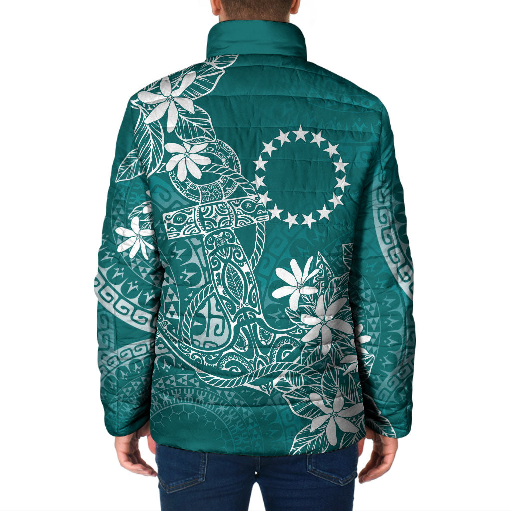 Teal Kuki Airani Tapakau Padded Jacket Tribal Anchor Mix Tiare LT7 - Polynesian Pride