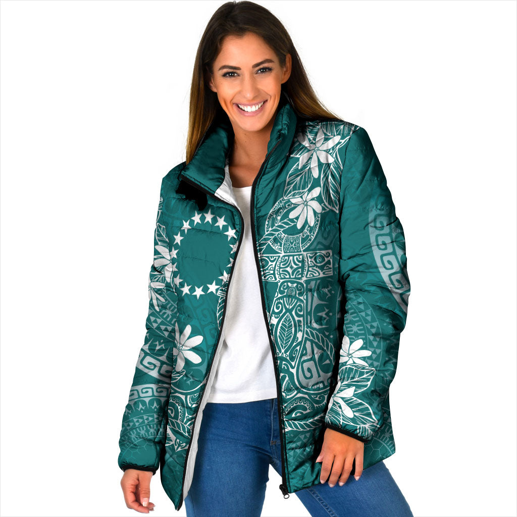 Teal Kuki Airani Tapakau Padded Jacket Tribal Anchor Mix Tiare LT7 Women Teal - Polynesian Pride