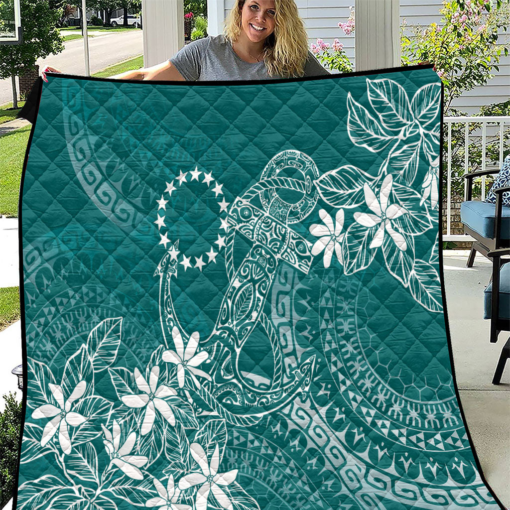 Teal Kuki Airani Tapakau Quilt Tribal Anchor Mix Tiare LT7 Teal - Polynesian Pride