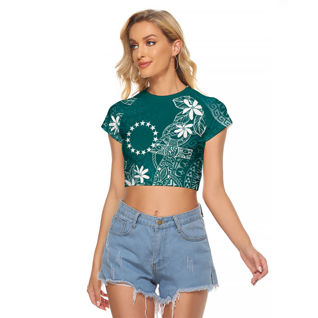 Teal Kuki Airani Tapakau Raglan Cropped T Shirt Tribal Anchor Mix Tiare LT7 Female Teal - Polynesian Pride