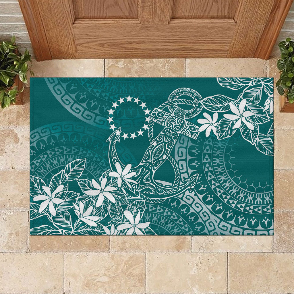 Teal Kuki Airani Tapakau Rubber Doormat Tribal Anchor Mix Tiare LT7 Teal - Polynesian Pride