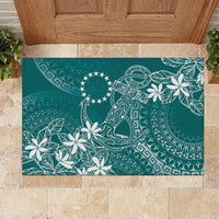 Teal Kuki Airani Tapakau Rubber Doormat Tribal Anchor Mix Tiare LT7 Teal - Polynesian Pride