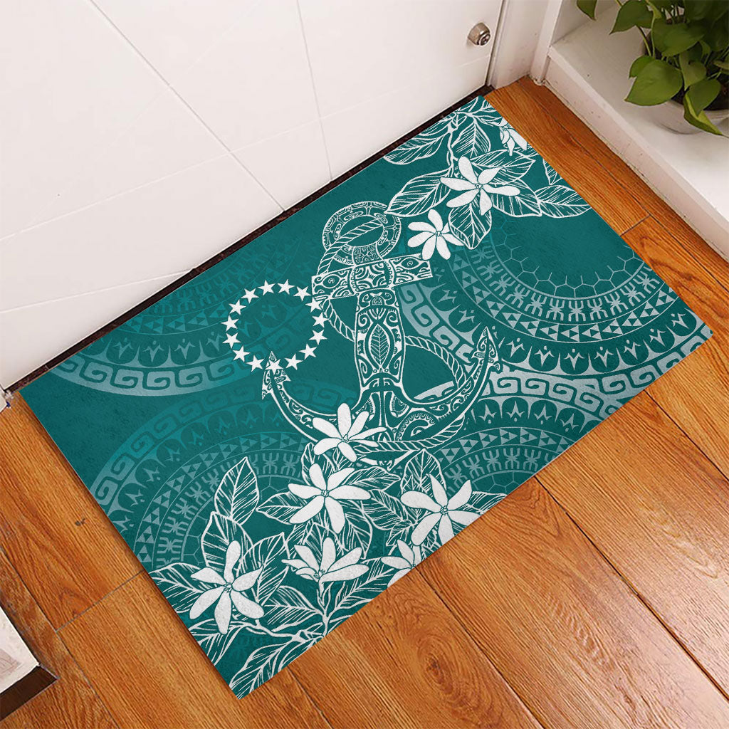 Teal Kuki Airani Tapakau Rubber Doormat Tribal Anchor Mix Tiare LT7 - Polynesian Pride