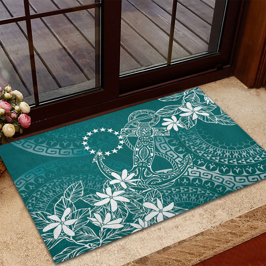 Teal Kuki Airani Tapakau Rubber Doormat Tribal Anchor Mix Tiare LT7 - Polynesian Pride