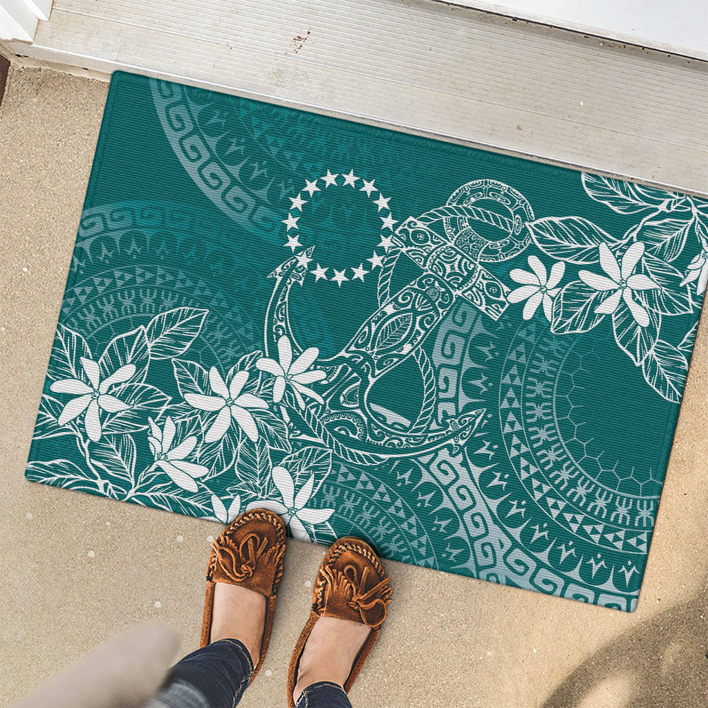 Teal Kuki Airani Tapakau Rubber Doormat Tribal Anchor Mix Tiare LT7 - Polynesian Pride