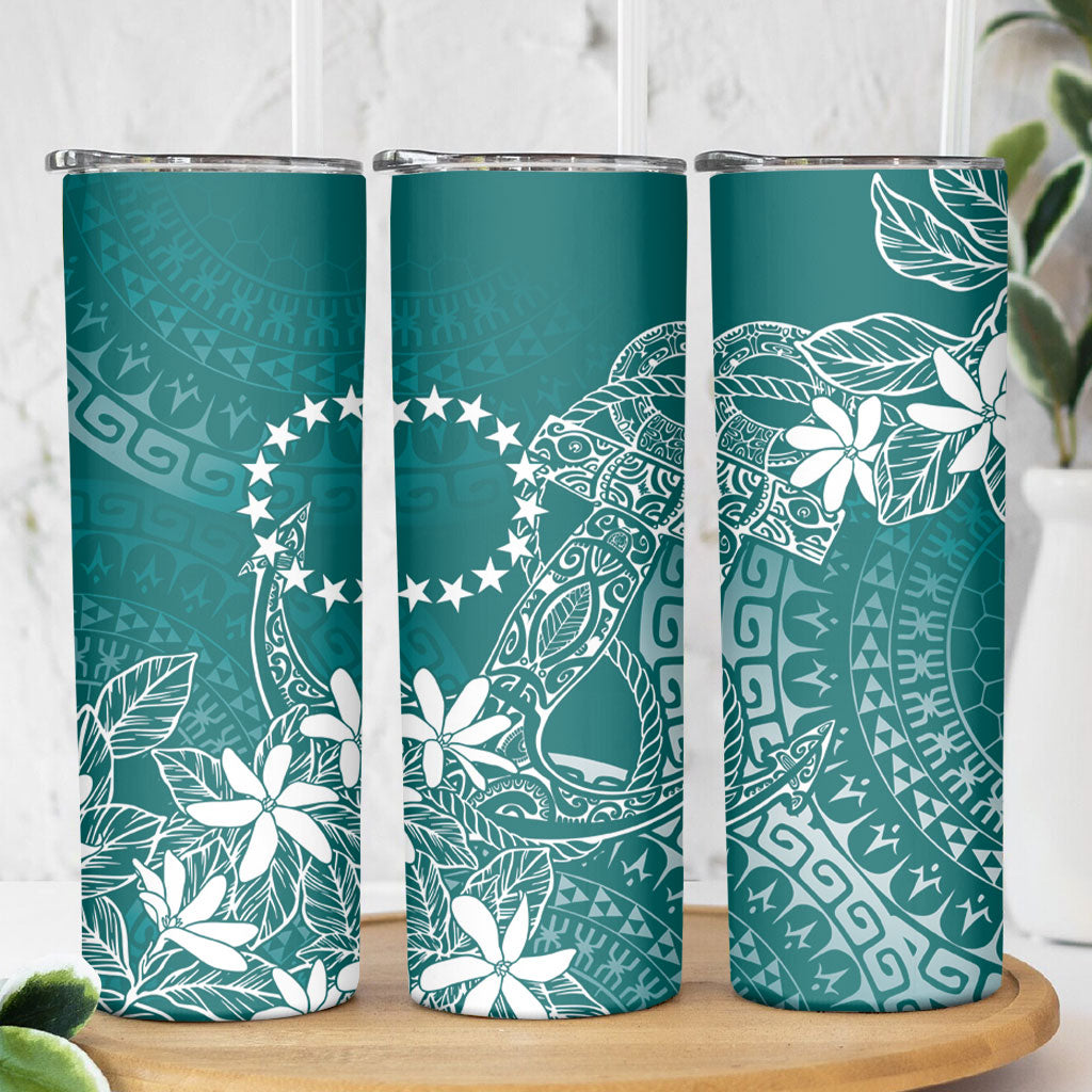 Teal Kuki Airani Tapakau Skinny Tumbler Tribal Anchor Mix Tiare LT7 - Polynesian Pride