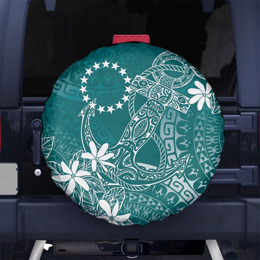 Teal Kuki Airani Tapakau Spare Tire Cover Tribal Anchor Mix Tiare LT7 No hole Teal - Polynesian Pride