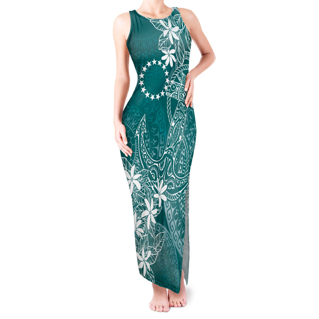 Teal Kuki Airani Tapakau Tank Maxi Dress Tribal Anchor Mix Tiare