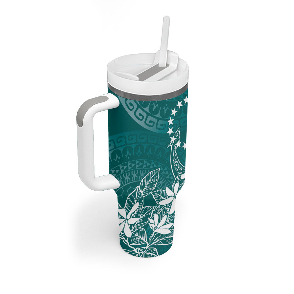 Teal Kuki Airani Tapakau Tumbler With Handle Tribal Anchor Mix Tiare