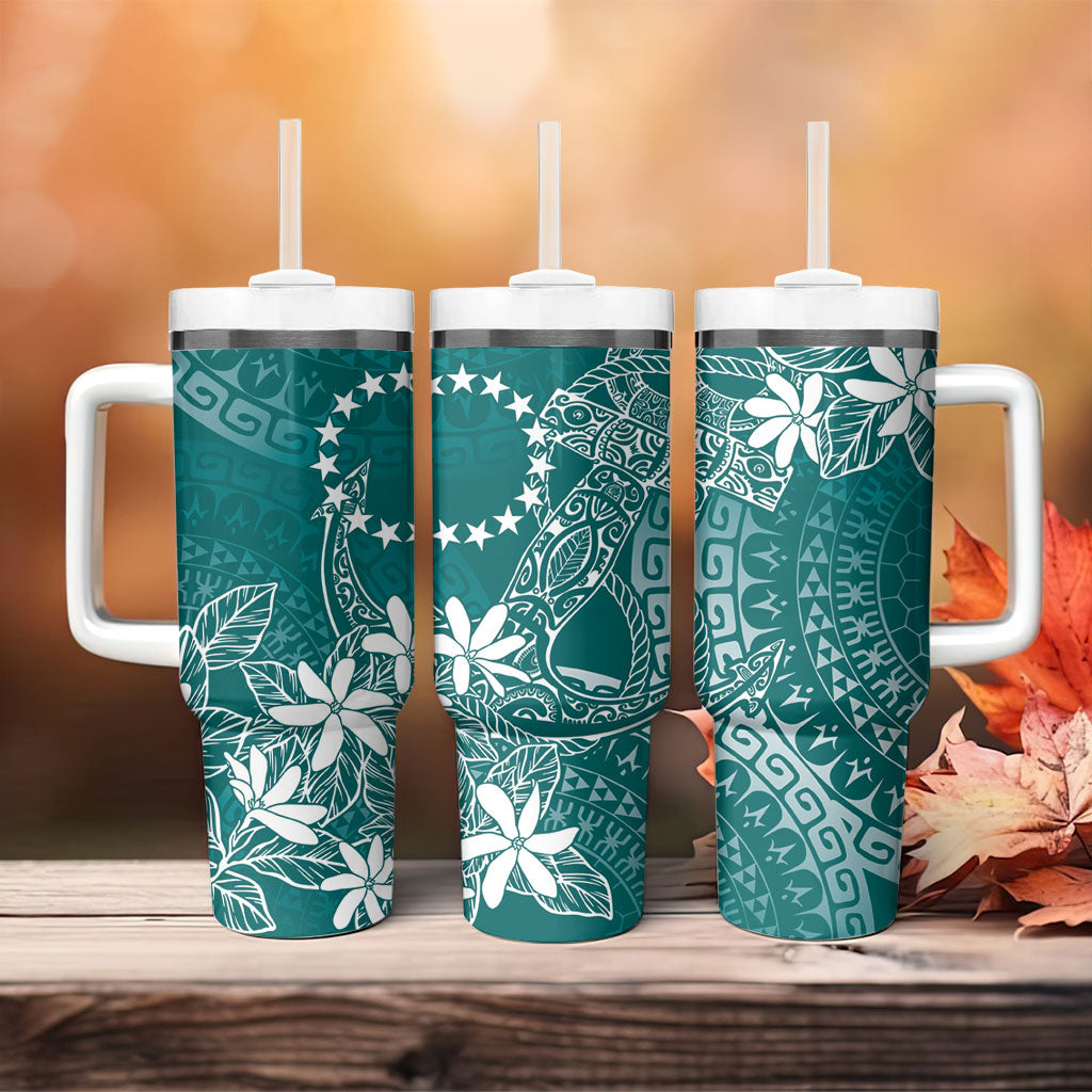 Teal Kuki Airani Tapakau Tumbler With Handle Tribal Anchor Mix Tiare