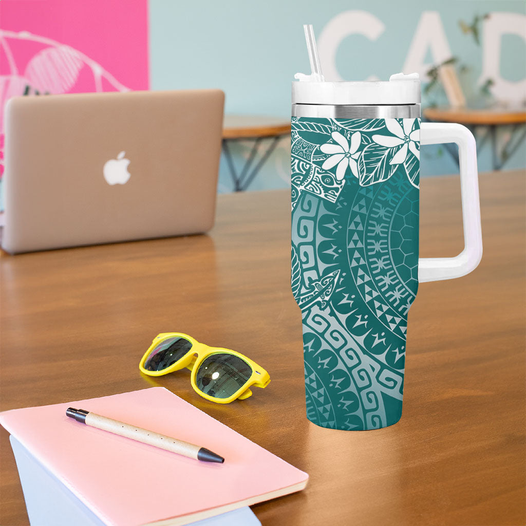 Teal Kuki Airani Tapakau Tumbler With Handle Tribal Anchor Mix Tiare