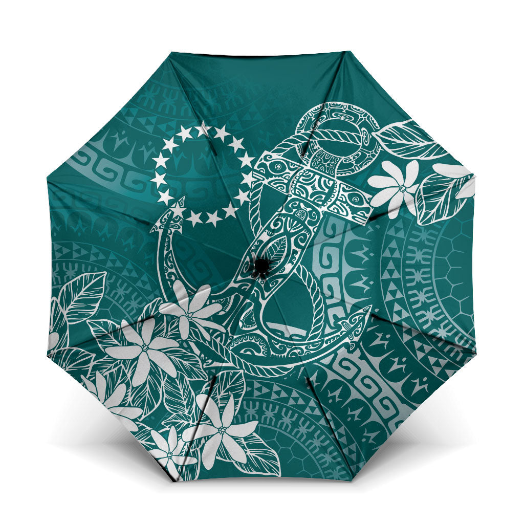 Teal Kuki Airani Tapakau Umbrella Tribal Anchor Mix Tiare LT7 One Size Folded 11.42 inch Opened Diameter 37.4 inch Teal - Polynesian Pride
