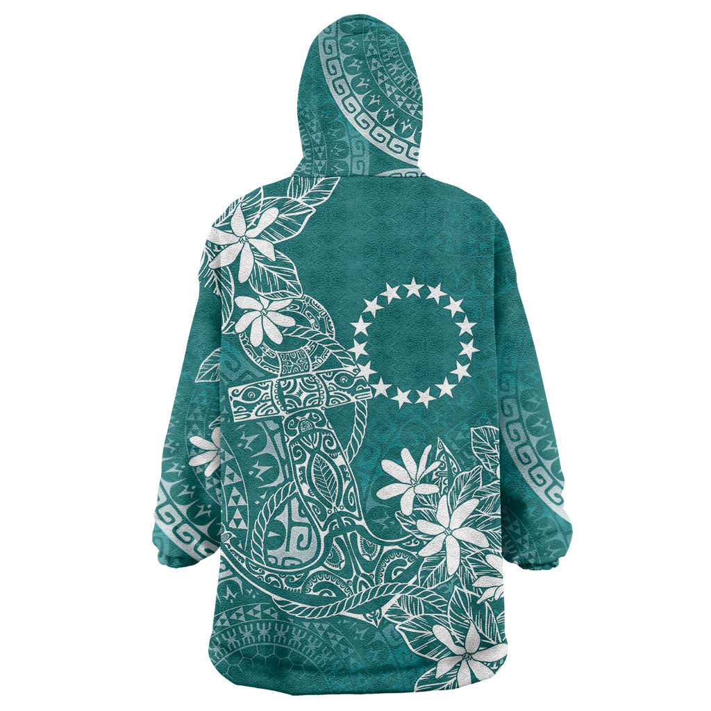 Teal Kuki Airani Tapakau Wearable Blanket Hoodie Tribal Anchor Mix Tiare LT7 - Polynesian Pride