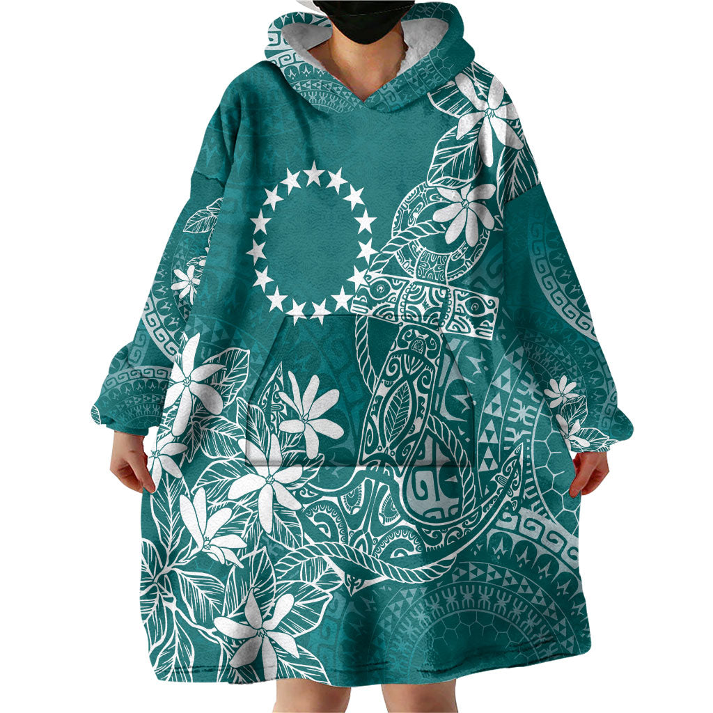 Teal Kuki Airani Tapakau Wearable Blanket Hoodie Tribal Anchor Mix Tiare LT7 - Polynesian Pride