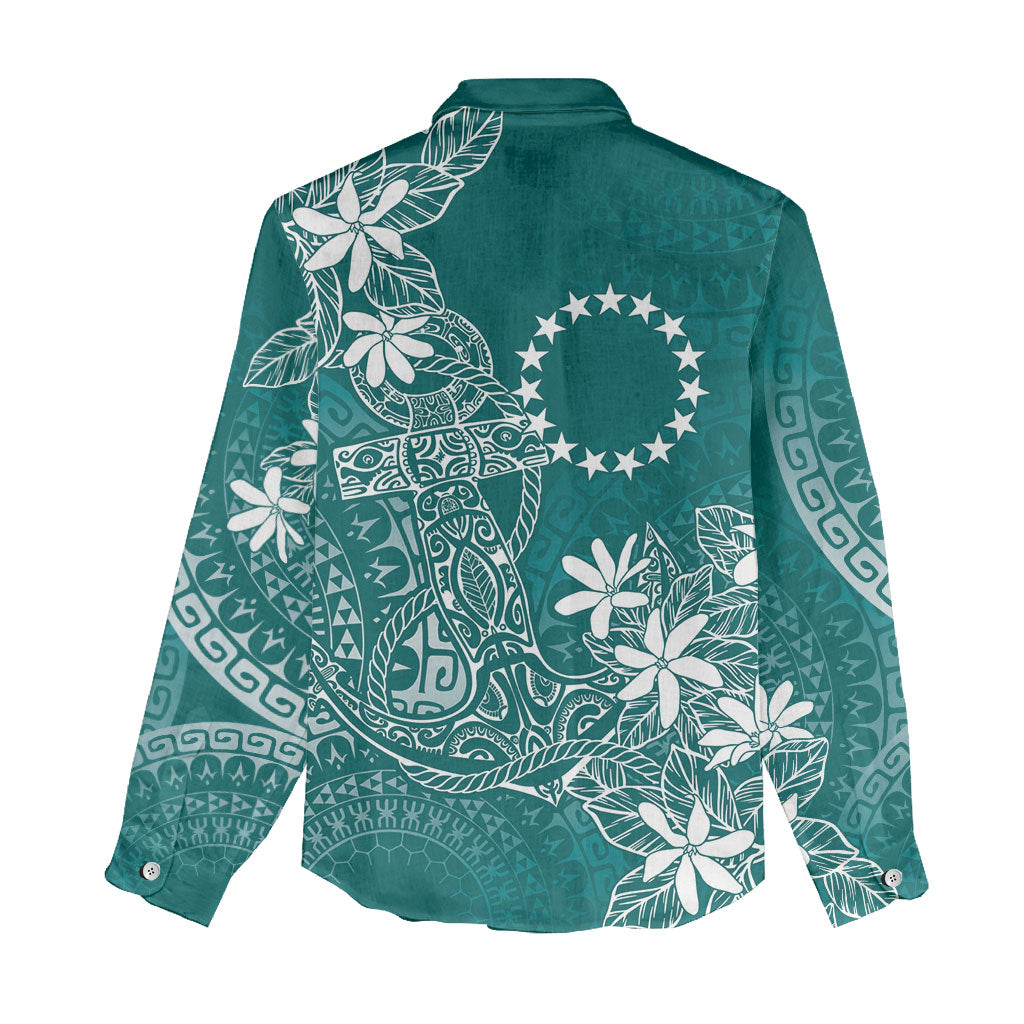 Teal Kuki Airani Tapakau Women Casual Shirt Tribal Anchor Mix Tiare LT7 - Polynesian Pride