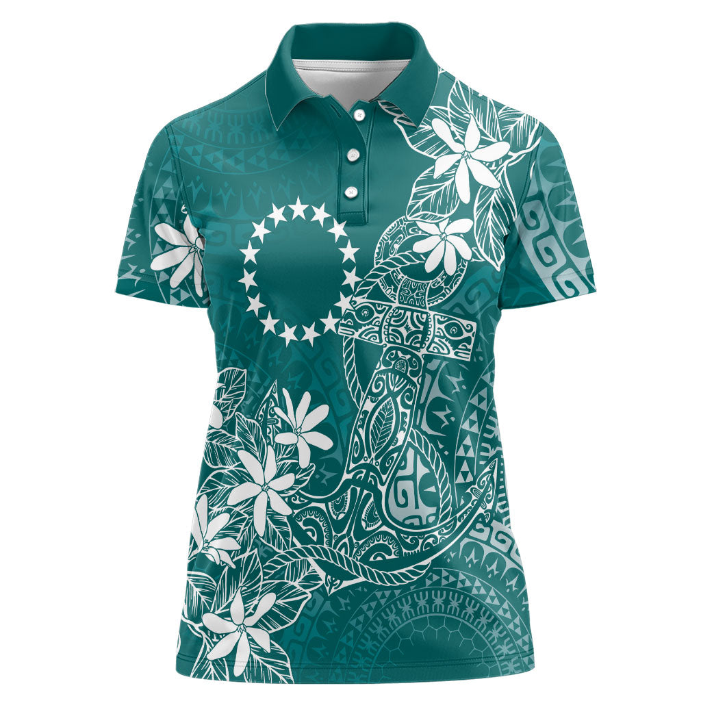 Teal Kuki Airani Tapakau Women Polo Shirt Tribal Anchor Mix Tiare LT7 Female Teal - Polynesian Pride