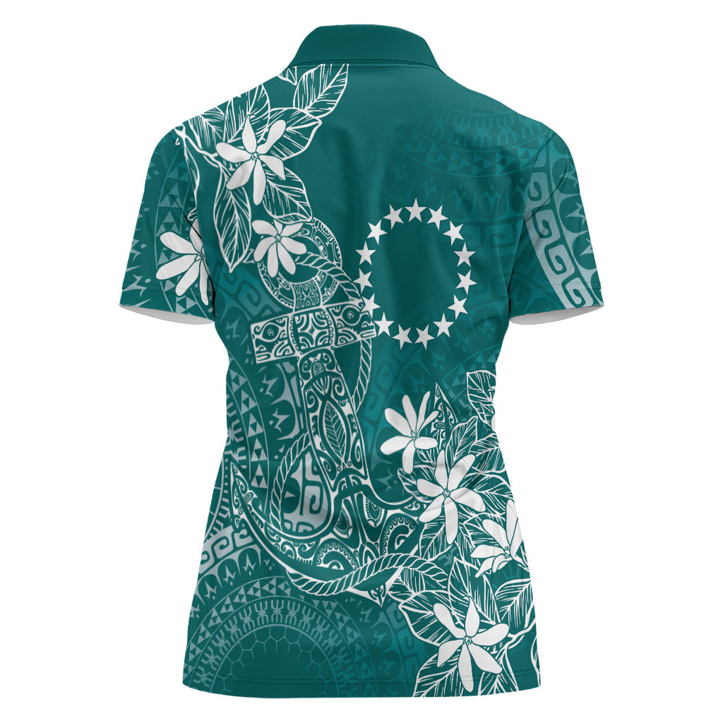 Teal Kuki Airani Tapakau Women Polo Shirt Tribal Anchor Mix Tiare LT7 - Polynesian Pride