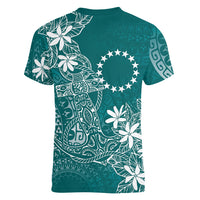 Teal Kuki Airani Tapakau Women V-Neck T-Shirt Tribal Anchor Mix Tiare LT7 - Polynesian Pride