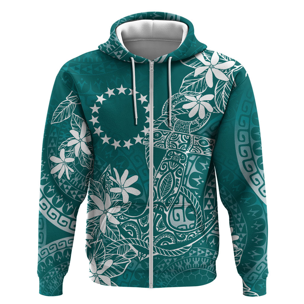 Teal Kuki Airani Tapakau Zip Hoodie Tribal Anchor Mix Tiare