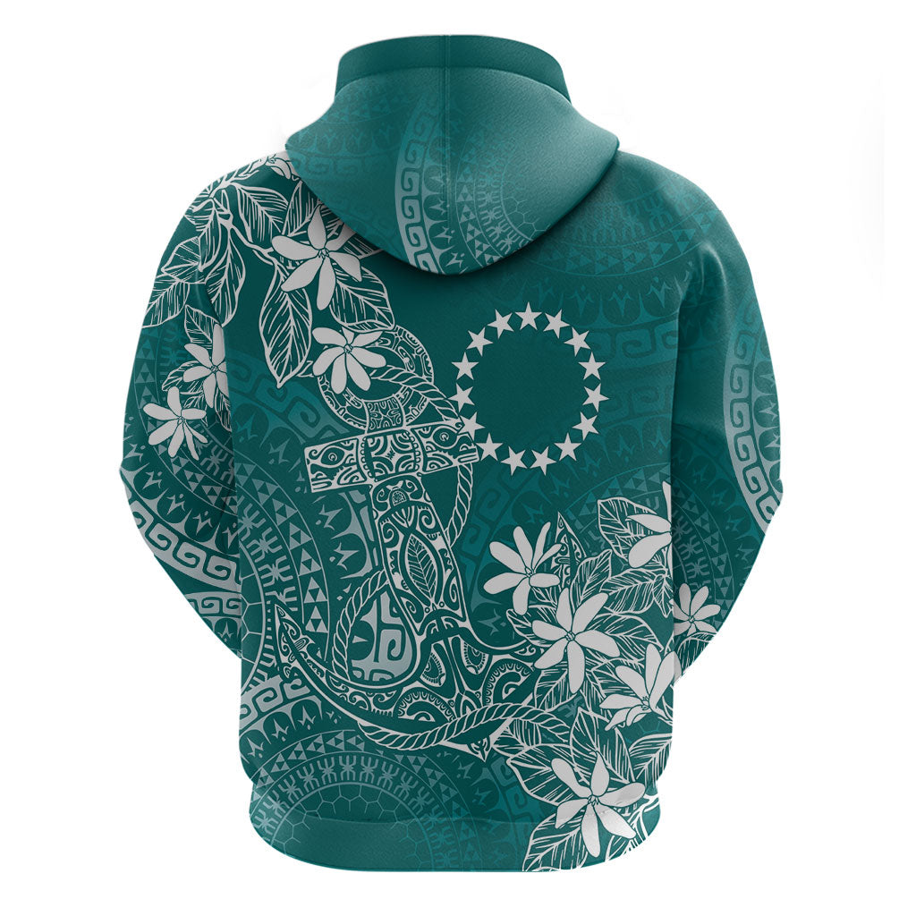 Teal Kuki Airani Tapakau Zip Hoodie Tribal Anchor Mix Tiare