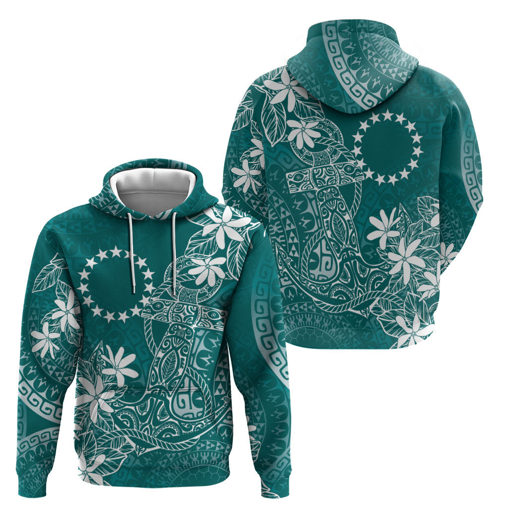 Teal Kuki Airani Tapakau Zip Hoodie Tribal Anchor Mix Tiare
