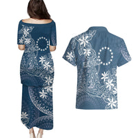 Navy Kuki Airani Tapakau Couples Matching Puletasi and Hawaiian Shirt Tribal Anchor Mix Tiare LT7 - Polynesian Pride