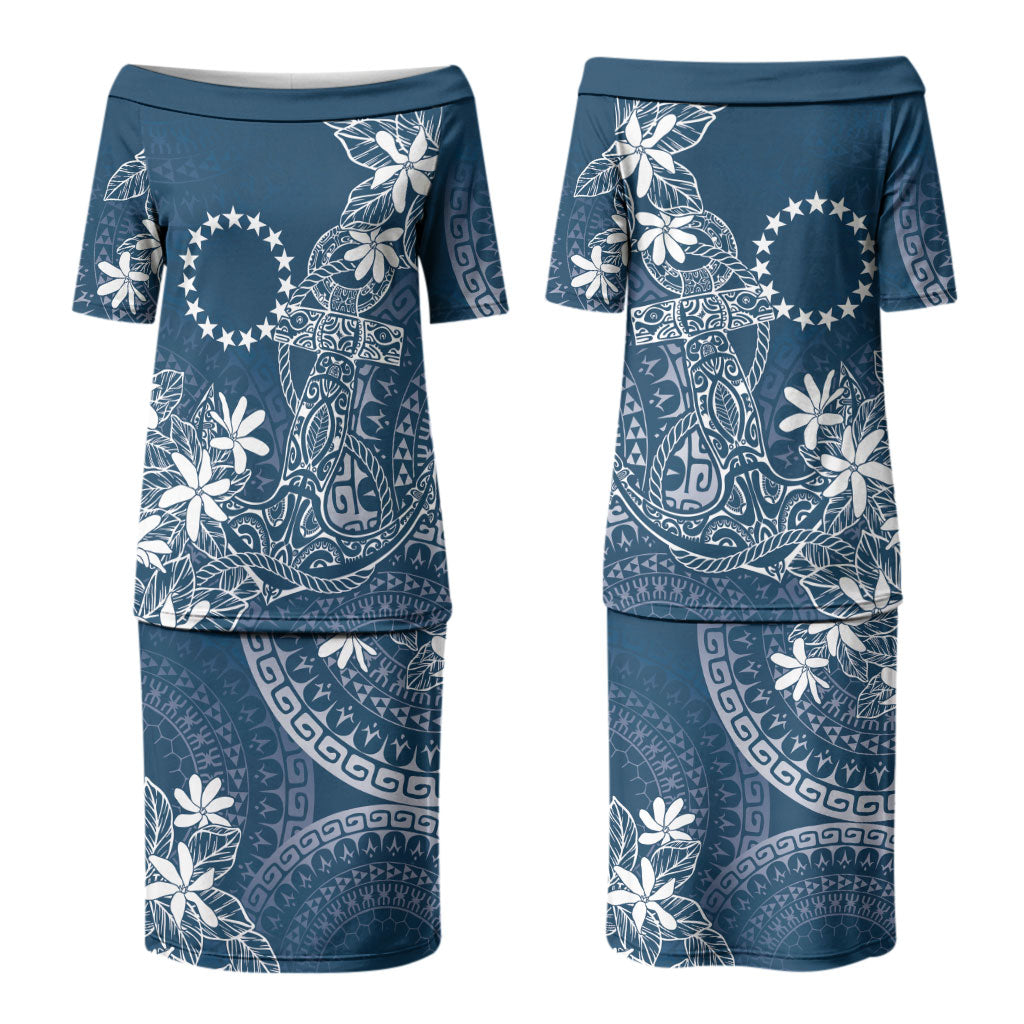 Navy Kuki Airani Tapakau Couples Matching Puletasi and Hawaiian Shirt Tribal Anchor Mix Tiare LT7 - Polynesian Pride