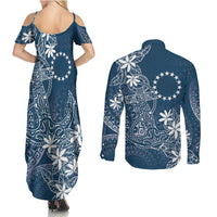 Navy Kuki Airani Tapakau Couples Matching Summer Maxi Dress and Long Sleeve Button Shirt Tribal Anchor Mix Tiare LT7 - Polynesian Pride