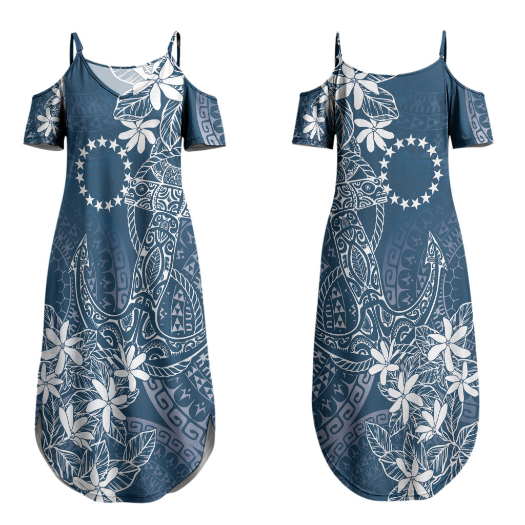 Navy Kuki Airani Tapakau Couples Matching Summer Maxi Dress and Long Sleeve Button Shirt Tribal Anchor Mix Tiare LT7 - Polynesian Pride