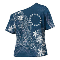 Navy Kuki Airani Tapakau Cross Shoulder Shirt Tribal Anchor Mix Tiare