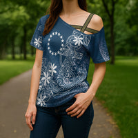 Navy Kuki Airani Tapakau Cross Shoulder Shirt Tribal Anchor Mix Tiare