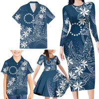 Navy Kuki Airani Tapakau Family Matching Long Sleeve Bodycon Dress and Hawaiian Shirt Tribal Anchor Mix Tiare LT7 - Polynesian Pride