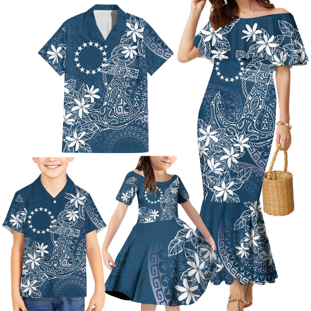 Navy Kuki Airani Tapakau Family Matching Mermaid Dress and Hawaiian Shirt Tribal Anchor Mix Tiare LT7 - Polynesian Pride