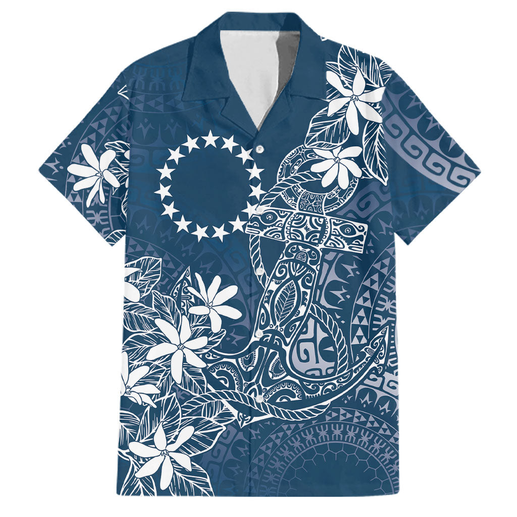 Navy Kuki Airani Tapakau Family Matching Off The Shoulder Long Sleeve Dress and Hawaiian Shirt Tribal Anchor Mix Tiare LT7 Dad's Shirt - Short Sleeve Navy - Polynesian Pride