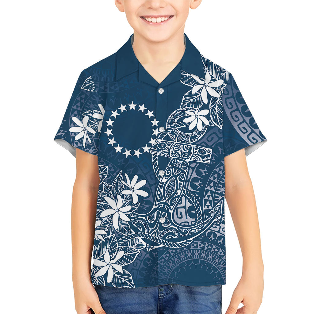 Navy Kuki Airani Tapakau Family Matching Off The Shoulder Long Sleeve Dress and Hawaiian Shirt Tribal Anchor Mix Tiare LT7 Son's Shirt Navy - Polynesian Pride