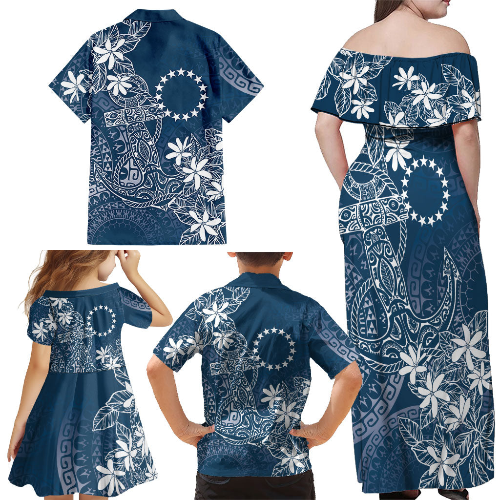 Navy Kuki Airani Tapakau Family Matching Off Shoulder Maxi Dress and Hawaiian Shirt Tribal Anchor Mix Tiare LT7 - Polynesian Pride