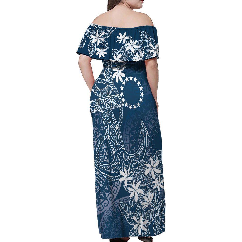 Navy Kuki Airani Tapakau Family Matching Off Shoulder Maxi Dress and Hawaiian Shirt Tribal Anchor Mix Tiare LT7 - Polynesian Pride