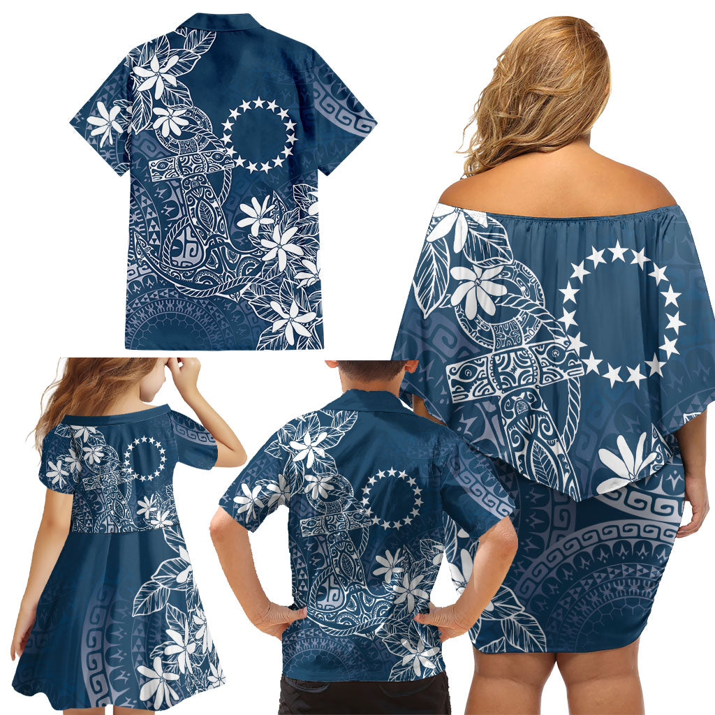 Navy Kuki Airani Tapakau Family Matching Off Shoulder Short Dress and Hawaiian Shirt Tribal Anchor Mix Tiare LT7 - Polynesian Pride