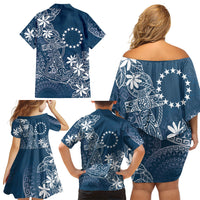 Navy Kuki Airani Tapakau Family Matching Off Shoulder Short Dress and Hawaiian Shirt Tribal Anchor Mix Tiare LT7 - Polynesian Pride