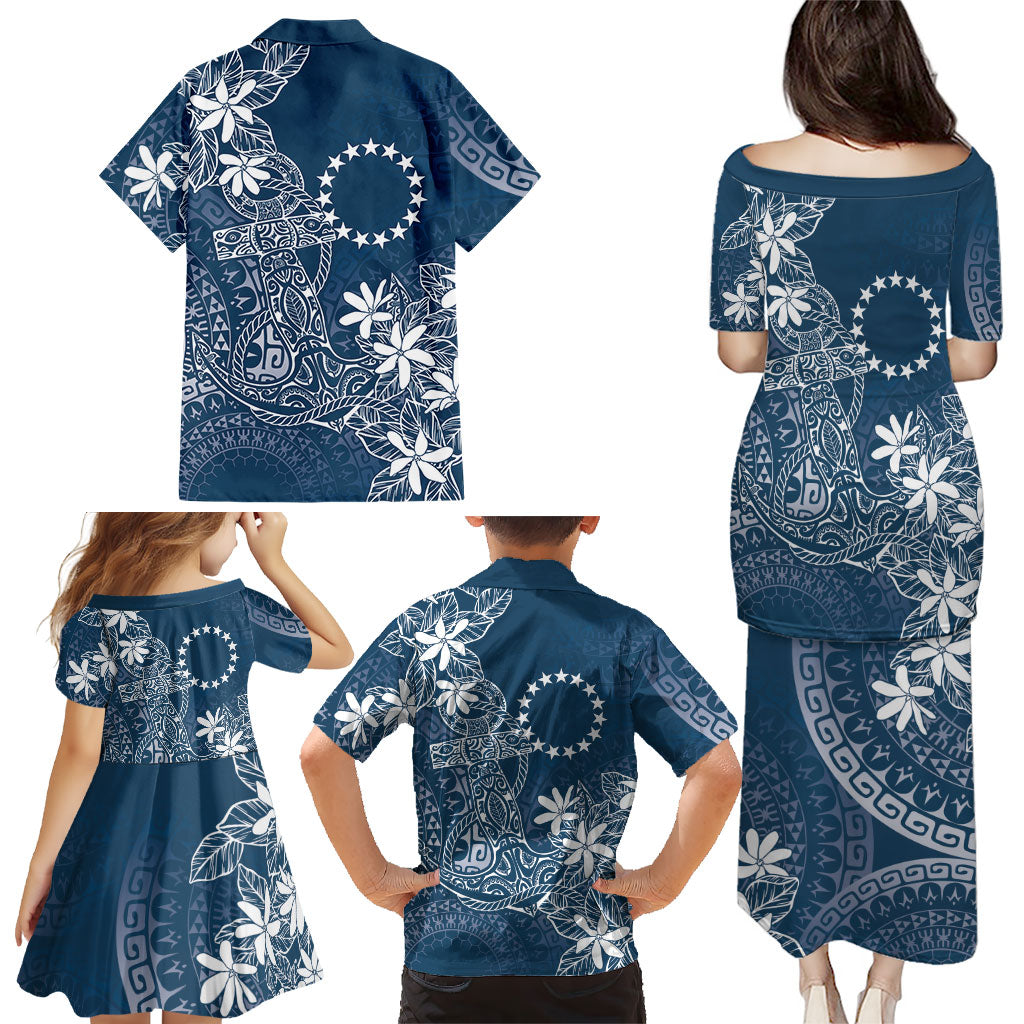 Navy Kuki Airani Tapakau Family Matching Puletasi and Hawaiian Shirt Tribal Anchor Mix Tiare LT7 - Polynesian Pride