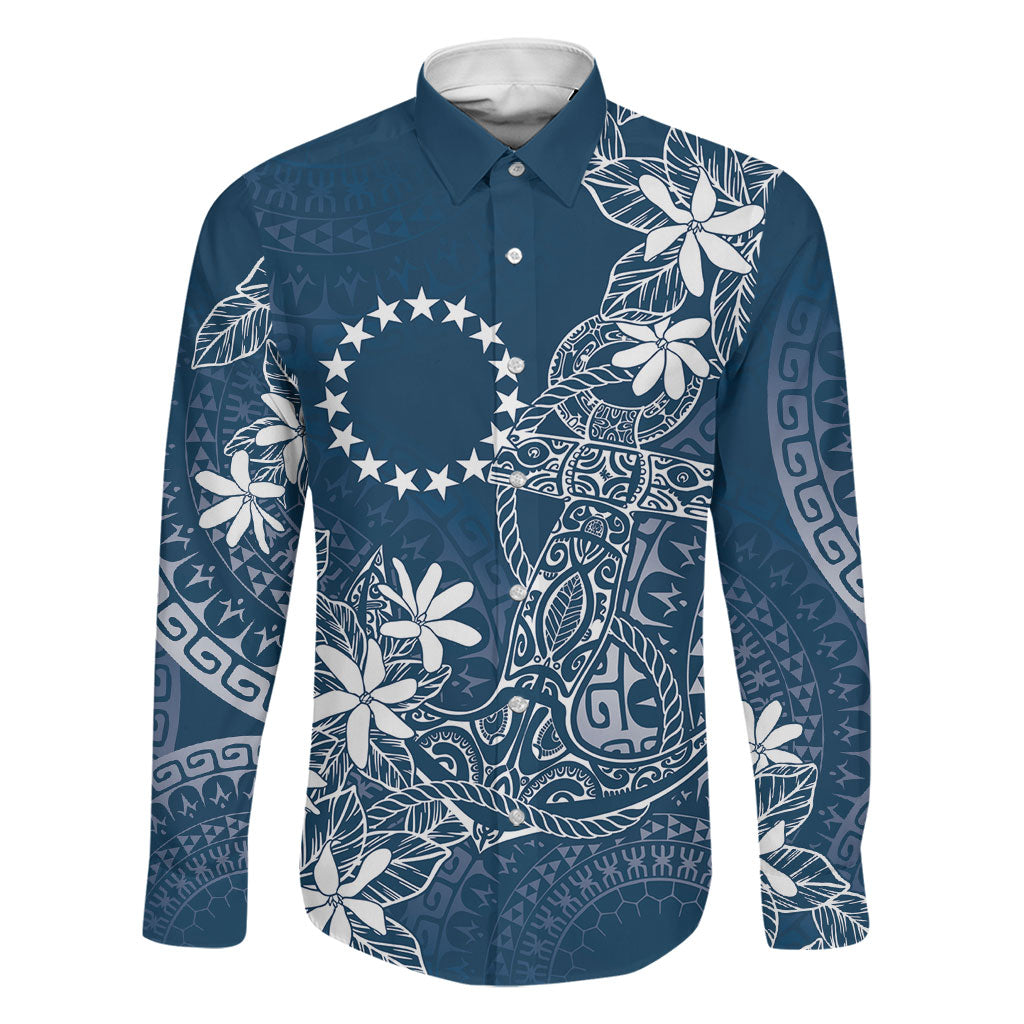 Navy Kuki Airani Tapakau Family Matching Short Sleeve Bodycon Dress and Hawaiian Shirt Tribal Anchor Mix Tiare LT7 Dad's Shirt - Long Sleeve Navy - Polynesian Pride