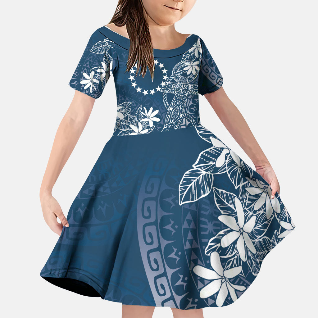 Navy Kuki Airani Tapakau Family Matching Tank Maxi Dress and Hawaiian Shirt Tribal Anchor Mix Tiare LT7 Daughter's Dress Navy - Polynesian Pride