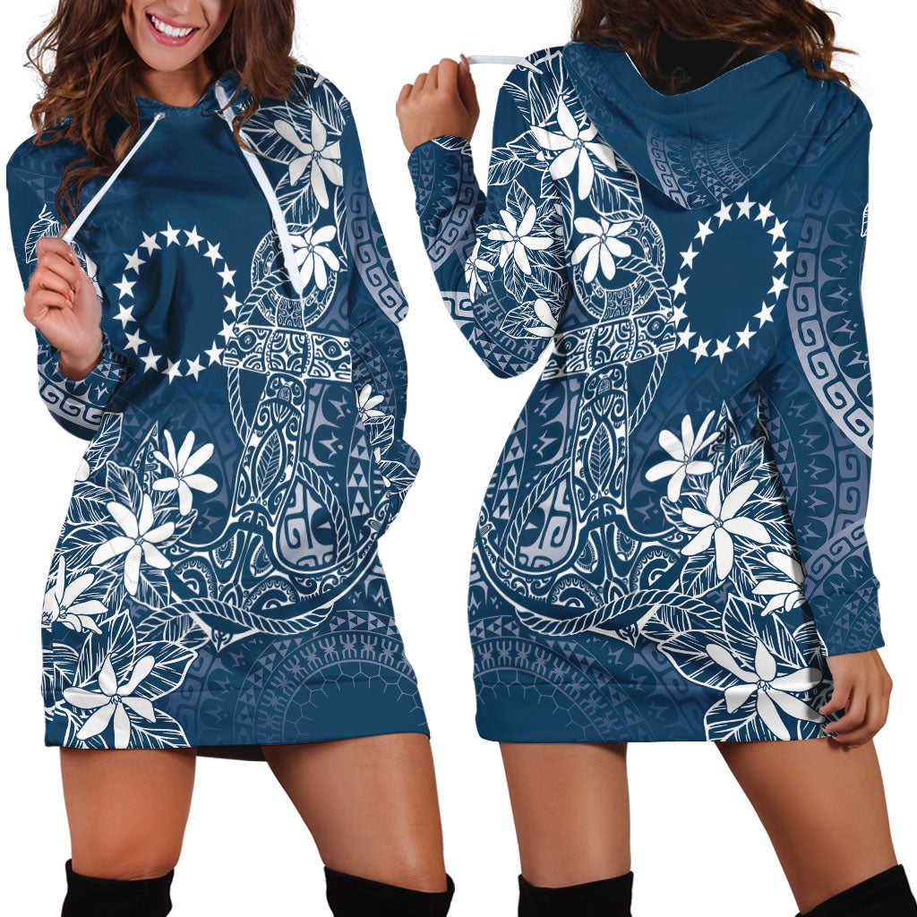 Navy Kuki Airani Tapakau Hoodie Dress Tribal Anchor Mix Tiare LT7 - Polynesian Pride
