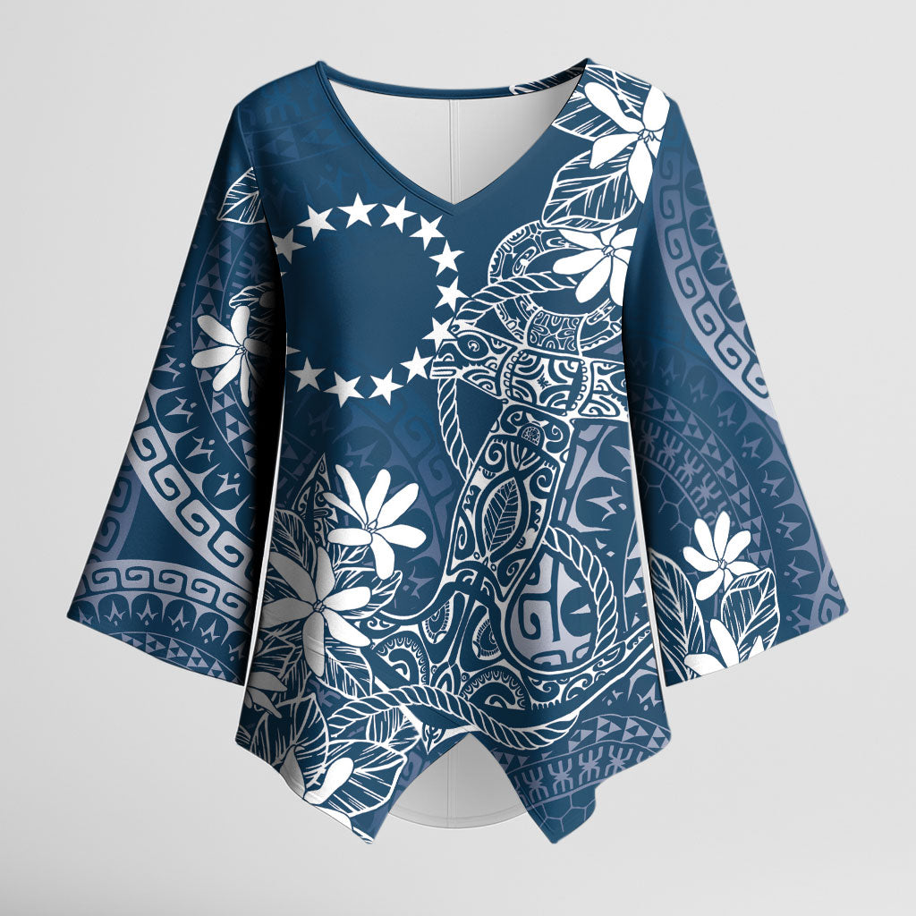 Navy Kuki Airani Tapakau Kimono Sleeve Blouse Tribal Anchor Mix Tiare